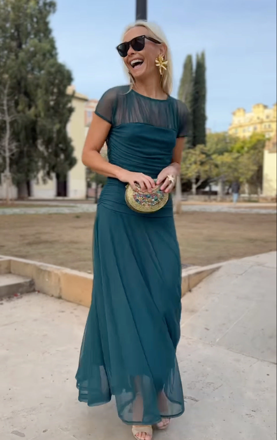 Lauren | Chiffonkleid mit Rundhalsausschnitt für Damen