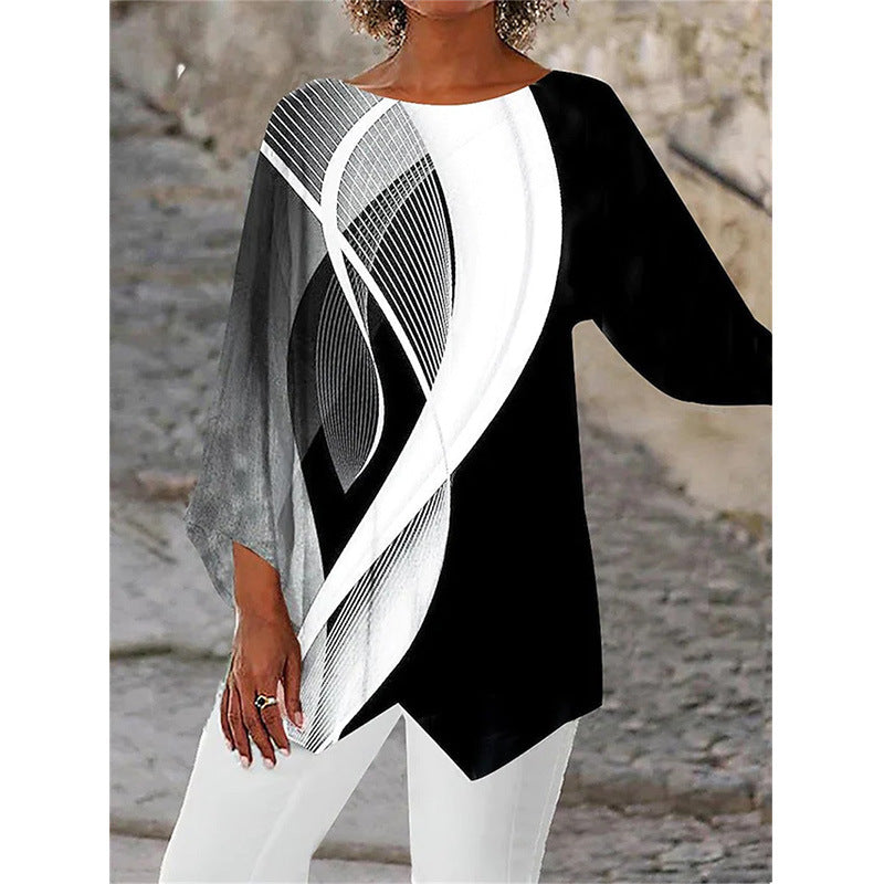 Zella | Bedrucktes Top mit Rundhalsausschnitt und langen Ärmeln