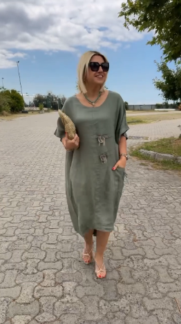 Yesha | Küsten-Leinen-Kleid mit lockerer Passform