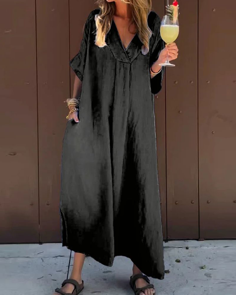 Saene | Entspanntes Midikleid mit weitem Bein und kurzen Ärmeln