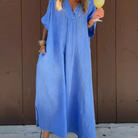 Saene | Entspanntes Midikleid mit weitem Bein und kurzen Ärmeln