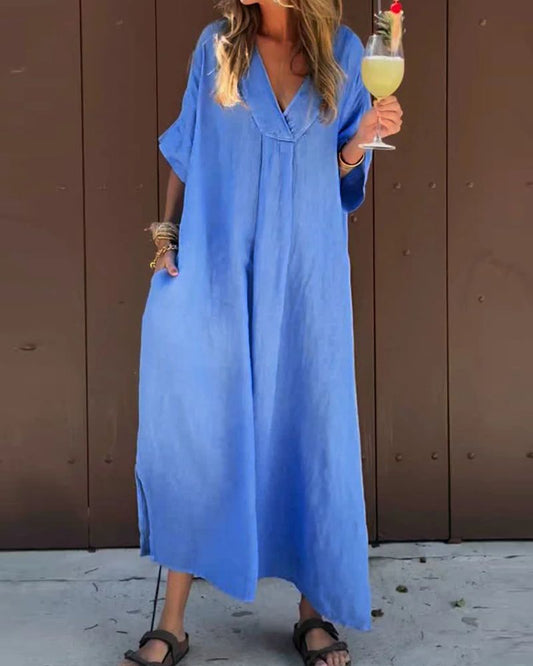 Saene | Entspanntes Midikleid mit weitem Bein und kurzen Ärmeln