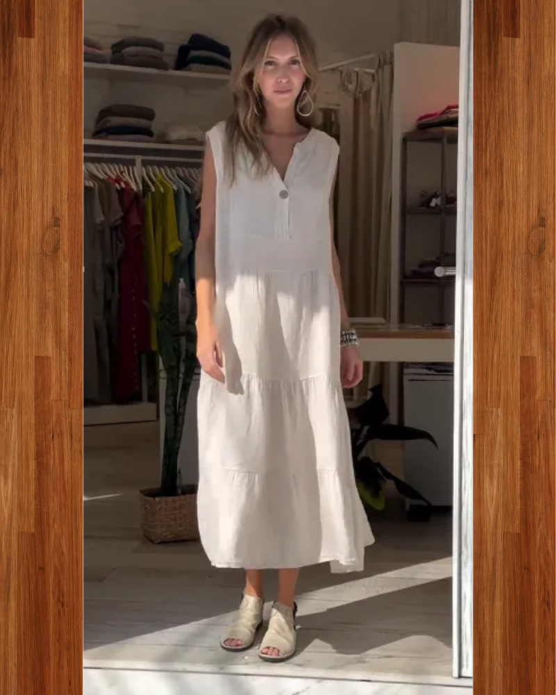 Aromea | Locker geschnittenes ärmelloses Kleid mit Knopfleiste