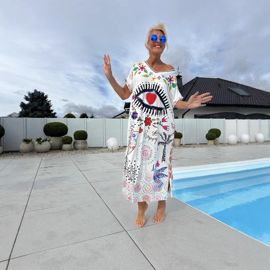 Kayla | klassisches Festtagskleid für Damen mit V-Ausschnitt und kurzen Ärmeln