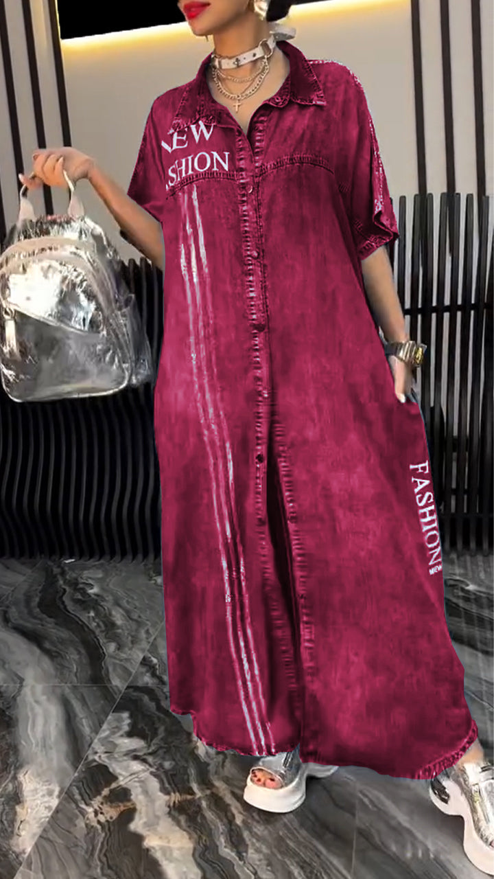 Rosia | Lässiges Maxi-Hemdkleid aus Denim mit Textdetails