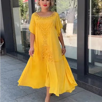 Petunya | Trendiges einfarbiges Kleid im Boho-Ethno-Stil