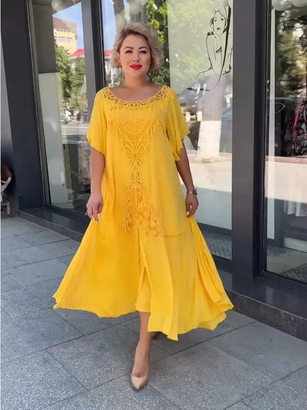 Petunya | Trendiges einfarbiges Kleid im Boho-Ethno-Stil