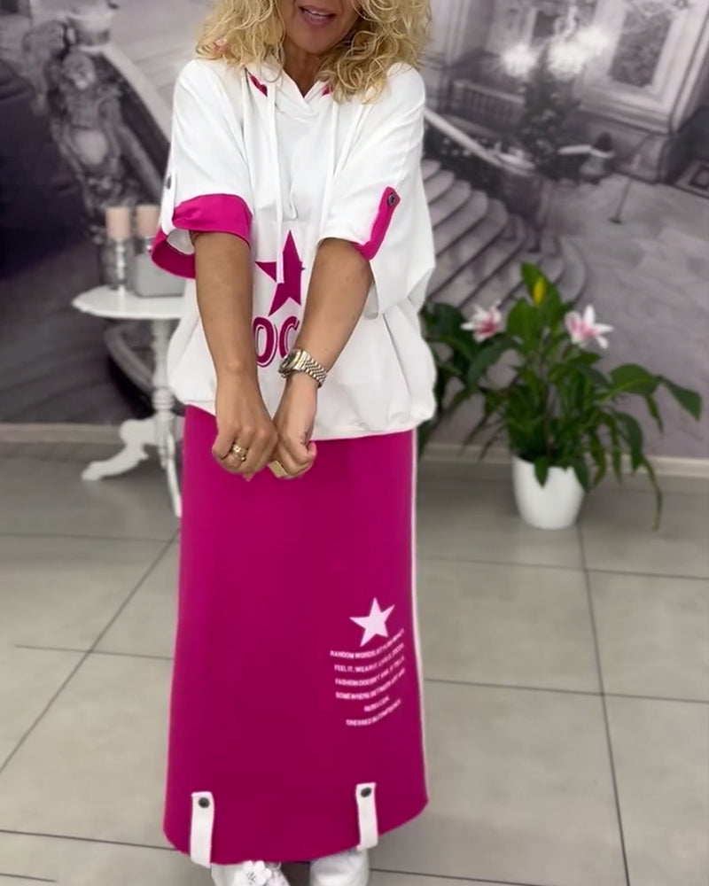 Hasela | Set mit Kapuze Kordelzug bedruckter Rock