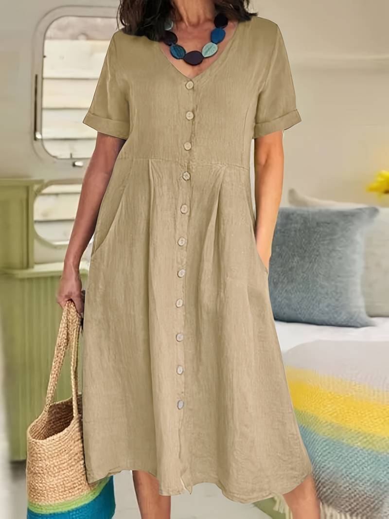 Nelian | Feminines Kleid mit Herzausschnitt und Knöpfen