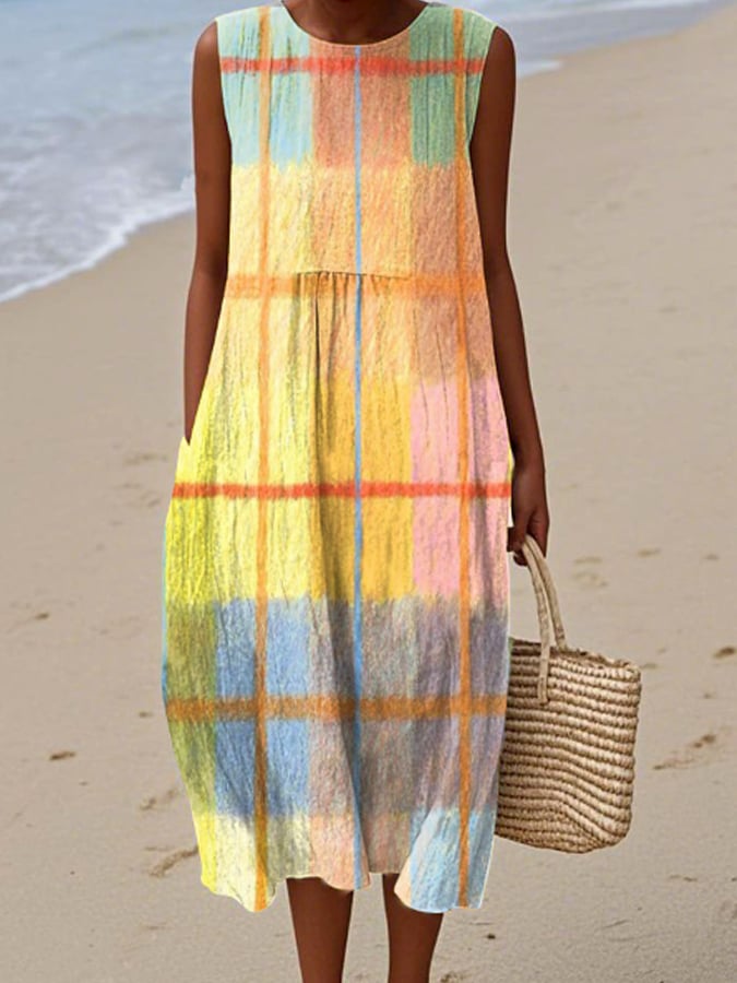 Gela | Ärmelloses Kleid mit Karomuster