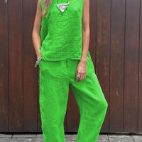 Saige | Ärmelloses Set und Hose aus Baumwolle und Leinen