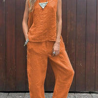 Saige | Ärmelloses Set und Hose aus Baumwolle und Leinen