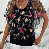 Adeline | elegante Bluse aus schwerem besticktem Netzgewebe