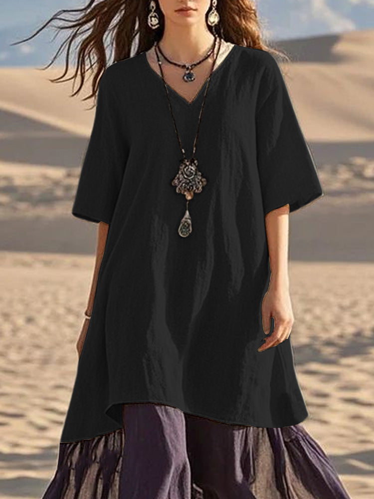 Yasmine | elegantes lässiges Kleid mit V-Ausschnitt