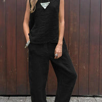 Saige | Ärmelloses Set und Hose aus Baumwolle und Leinen