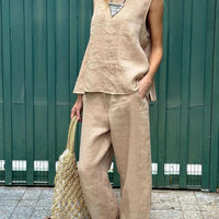 Saige | Ärmelloses Set und Hose aus Baumwolle und Leinen