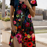 Kara | trendiges Kleid mit Rundhals und floralen indischen Akzenten