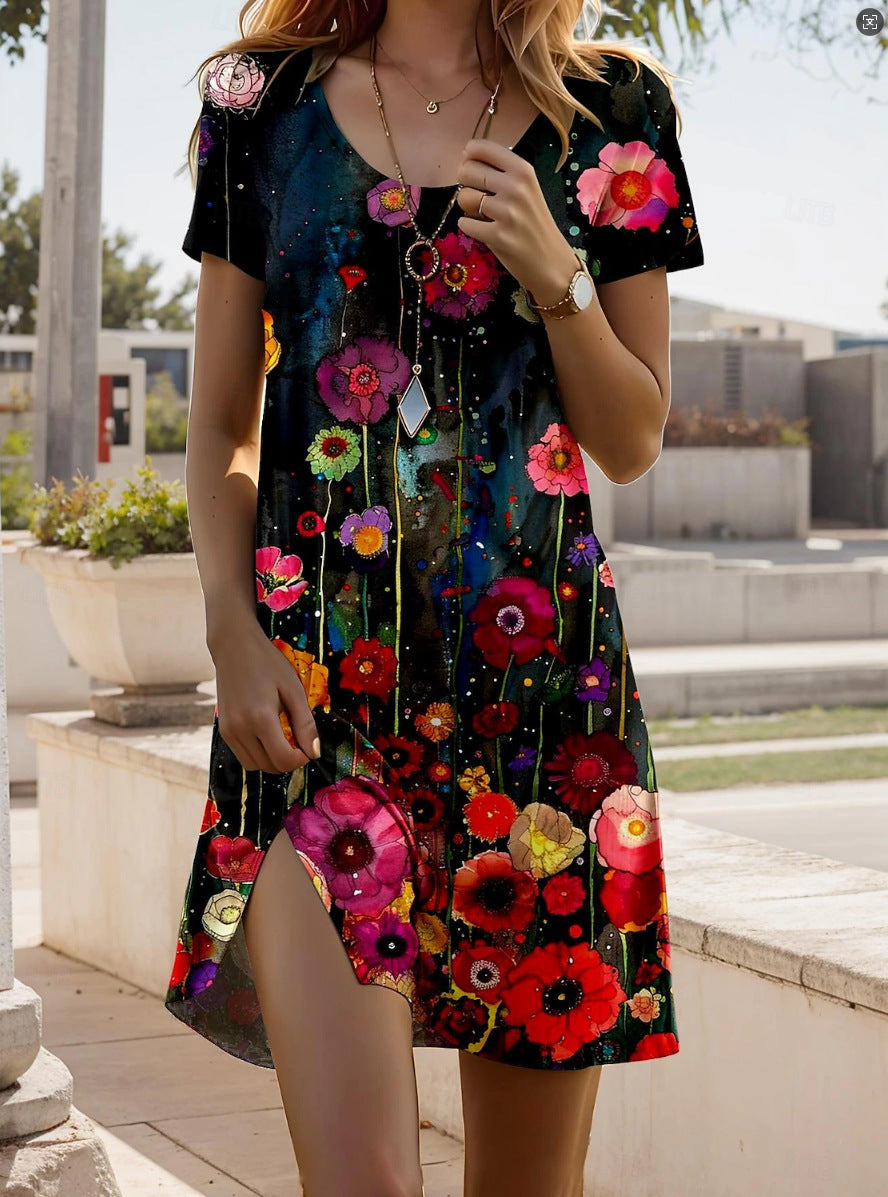 Kara | trendiges Kleid mit Rundhals und floralen indischen Akzenten