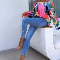 Lia | Bunt bedrucktes One-Shoulder-Freizeittop für Damen