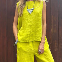 Saige | Ärmelloses Set und Hose aus Baumwolle und Leinen