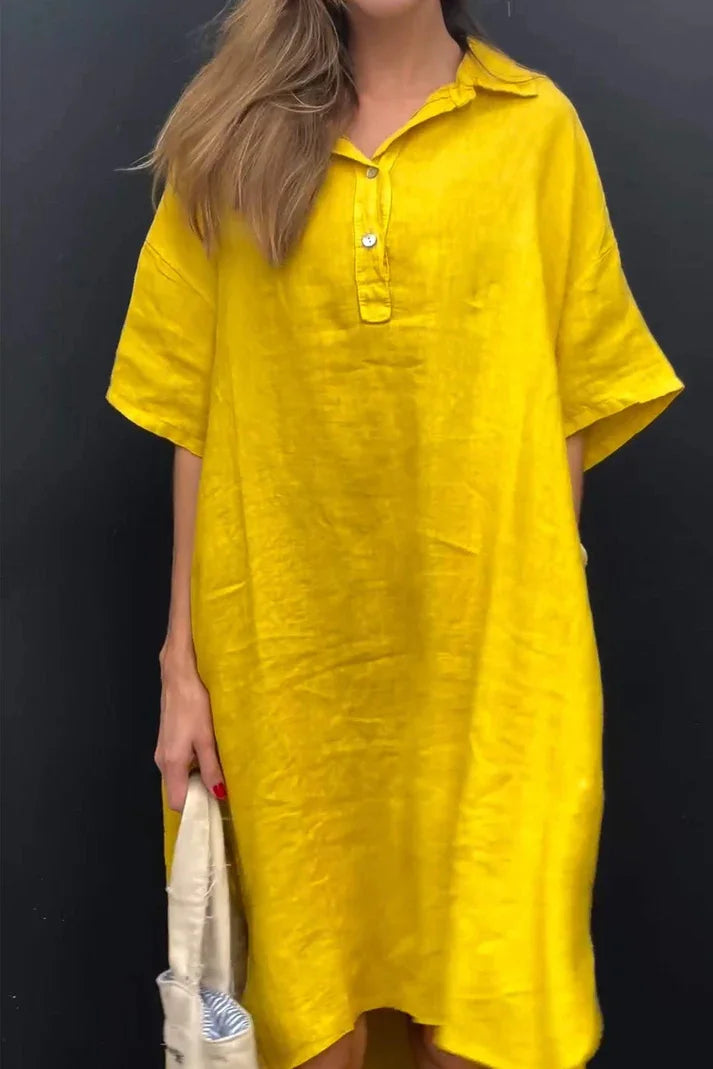 Zena | Luftiges Midikleid aus Leinen mit Kaskadensaum