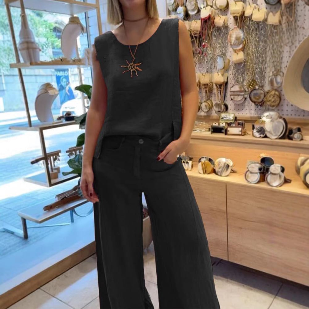 Giselle | Ärmelloses Hosenset aus Baumwolle und Leinen