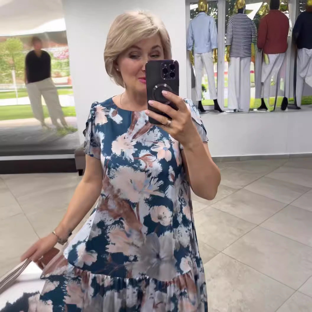 Sharaj | Elegantes Sommerkleid aus blumiger Baumwolle und Seide