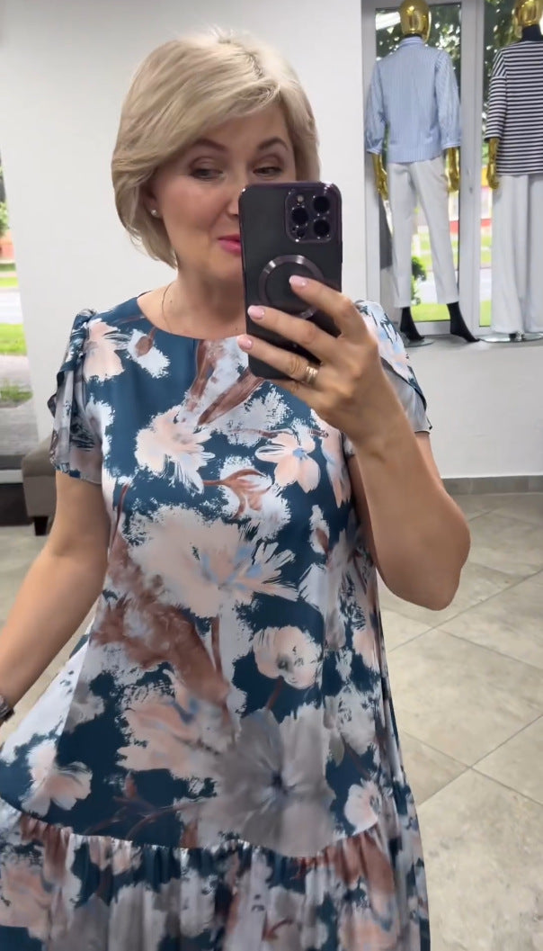 Sharaj | Elegantes Sommerkleid aus blumiger Baumwolle und Seide