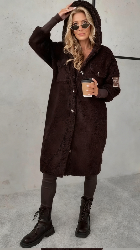 Karida | Gestreifter Plüschmantel mit Kapuze