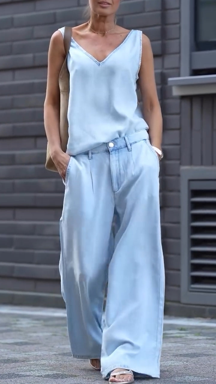 Talia | Damen Jumpsuit mit V-Ausschnitt und ärmellos