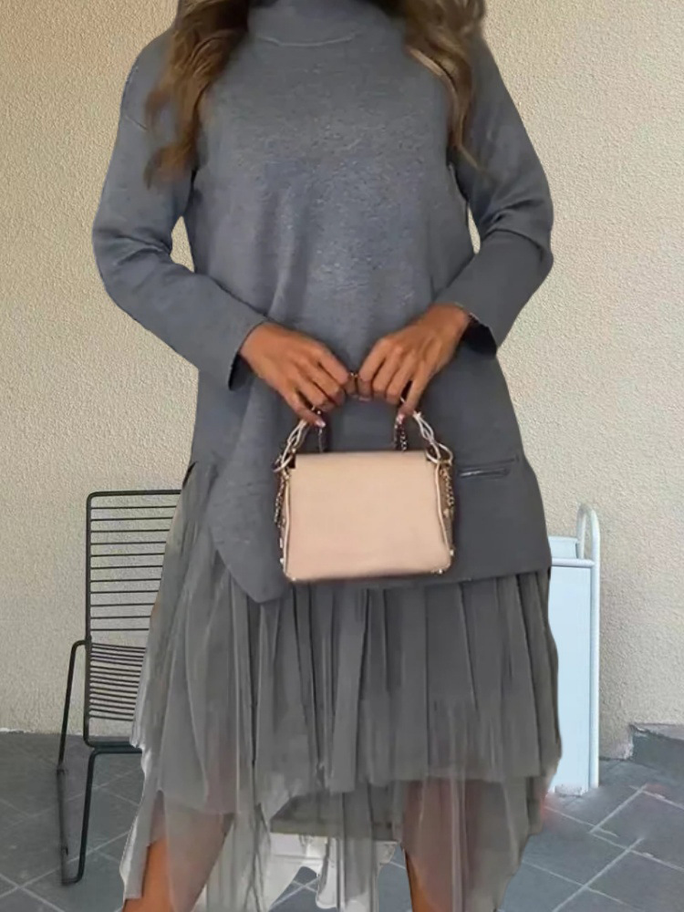 Luceria | Lässiger, modischer langer Rock mit Mesh-Spleiß