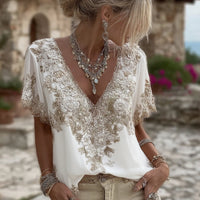 Liora | Leinen-T-Shirt mit Stickblumen