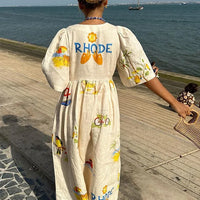 Lydia | Trendiges Leinen-Midikleid mit floralem Druck