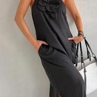 Qincy | Spaghetti-Träger Kleid mit 3D-Blume