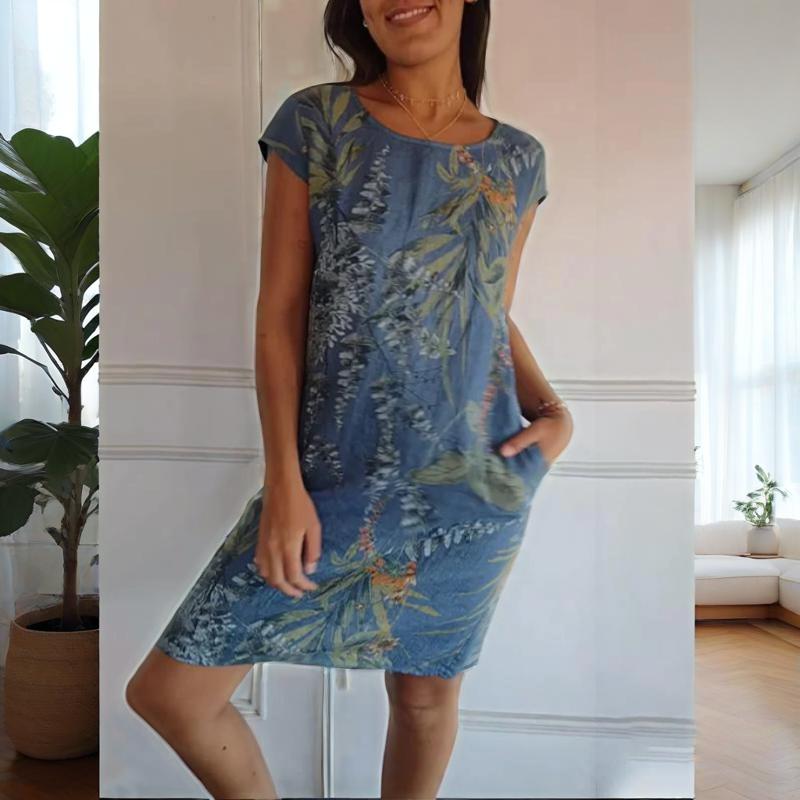 Teres | Rundhalskleid mit botanischem Print