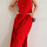 Qincy | Spaghetti-Träger Kleid mit 3D-Blume