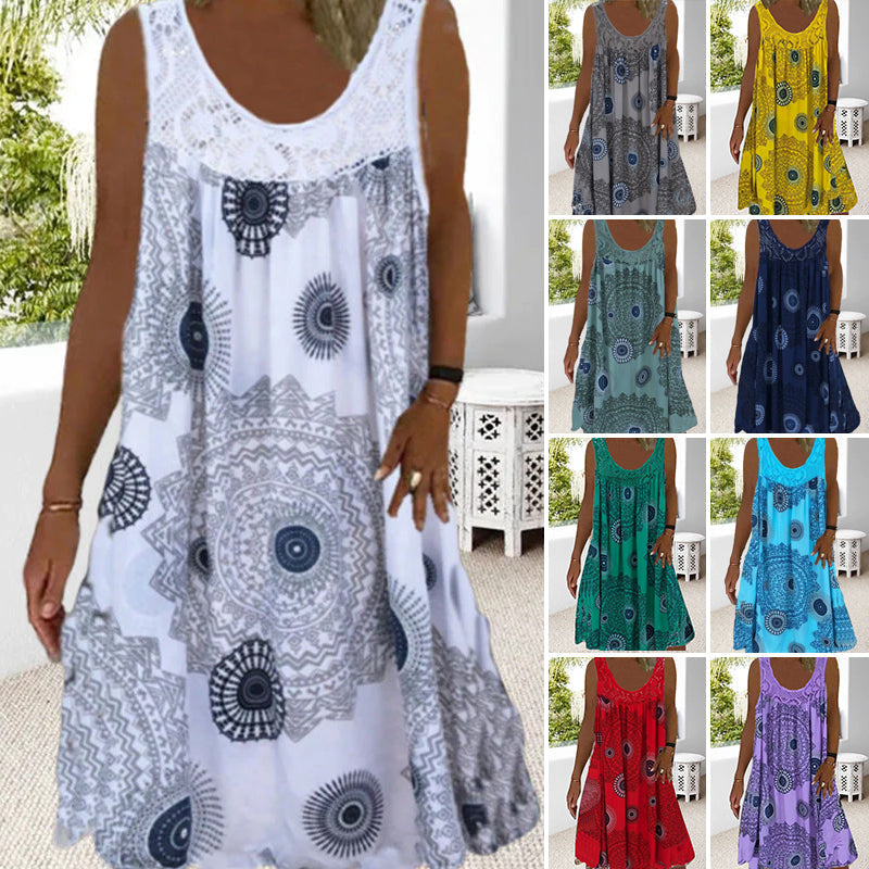 Grant | Ärmelloses Midi-Jochkleid mit Prints