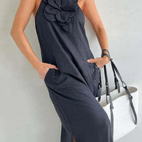 Qincy | Spaghetti-Träger Kleid mit 3D-Blume