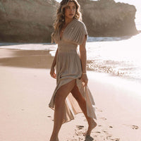 Tessa | Elegantes langes Freizeitkleid mit V-Ausschnitt und Schlitz