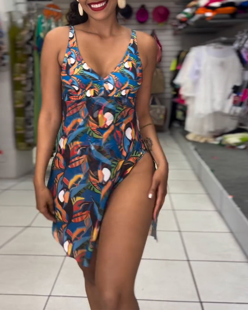 Kimberly | Einteiler Badeanzug mit buntem Druck und Schlitzriemen