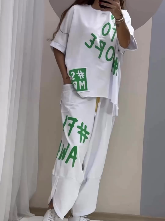 Jamira | Schicker Freizeitanzug mit Druck und Rundhalsausschnitt