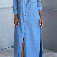 Ada | Stylisches Denim-Kleid mit Klappen und langen Ärmeln