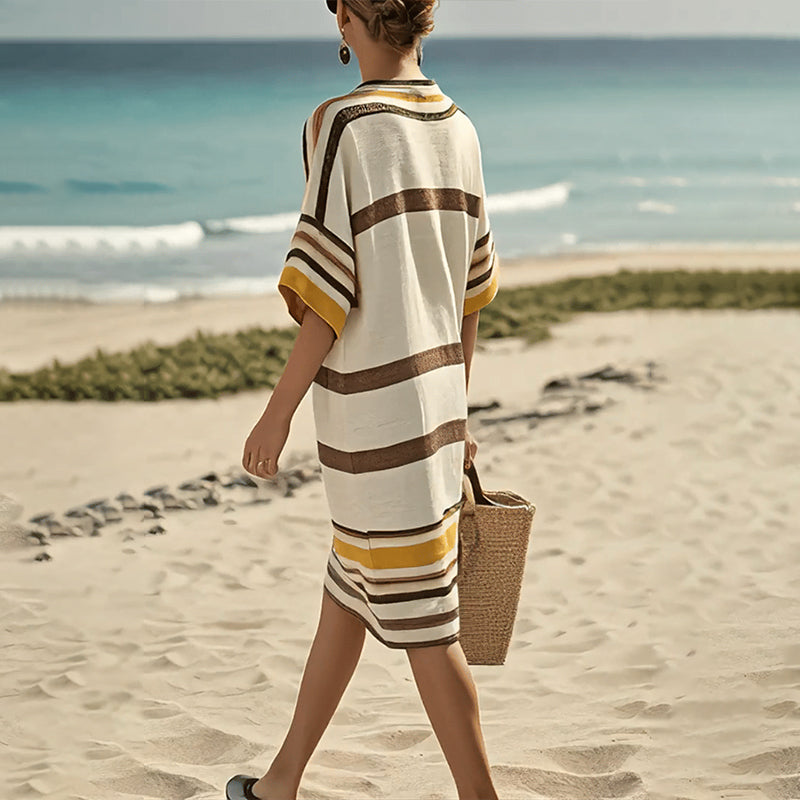 Kristen | elegantes Damenkleid mit V-Ausschnitt und Streifenmuster