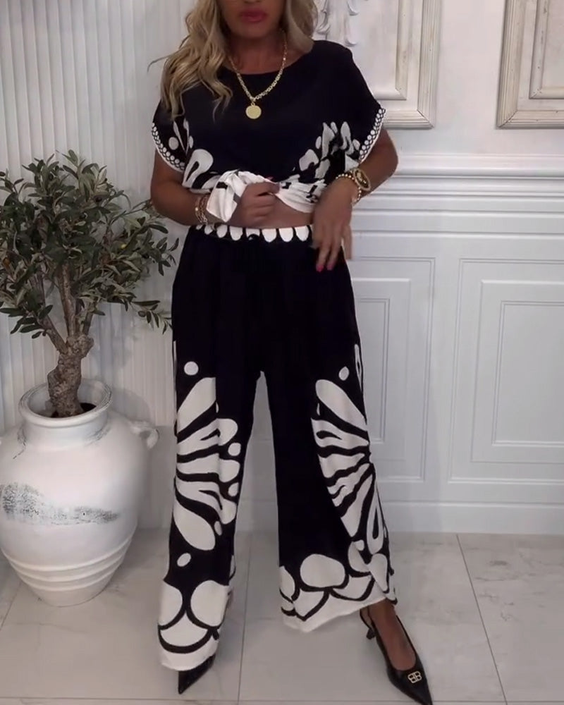 Narsi | Anzug Temperament gedruckte Tasche weite Hose