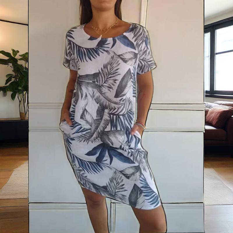 Teres | Rundhalskleid mit botanischem Print