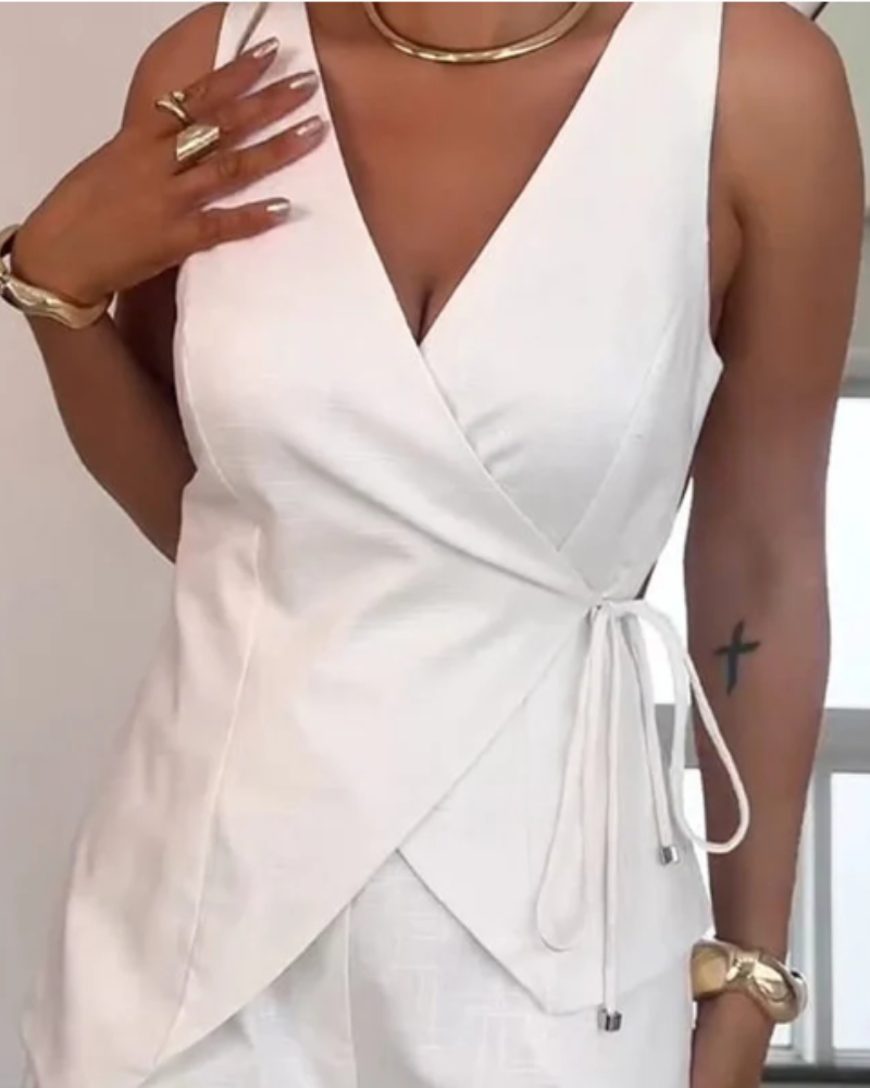 Amalla | Maßgeschneidertes Crossover-Wickeltop mit seitlicher Krawatte