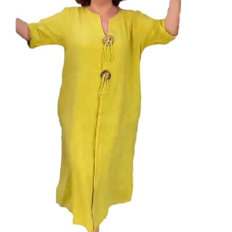 Amy | Leichtes Kleid aus Baumwolle und Leinen mit V-Ausschnitt