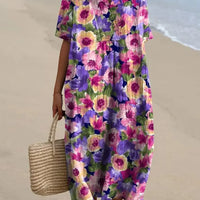 Camryn | stilvolles Baumwoll-Leinen-Kleid mit V-Ausschnitt und Druck