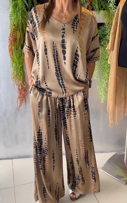 Kirsten | stilvoller Satin-Freizeitanzug mit rundem Ausschnitt für Damen