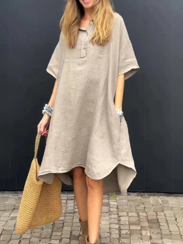 Zena | Luftiges Midikleid aus Leinen mit Kaskadensaum